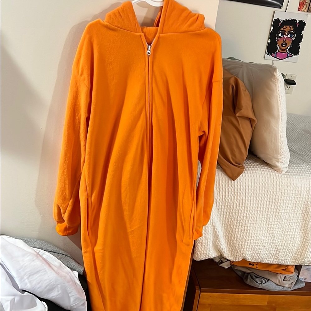 Orange Hooded Zip-Up Onesie